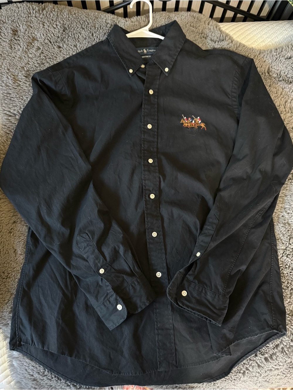 Ralph Lauren Black Long-Sleeve Button-Down Shirt with Polo Player Embroidery
